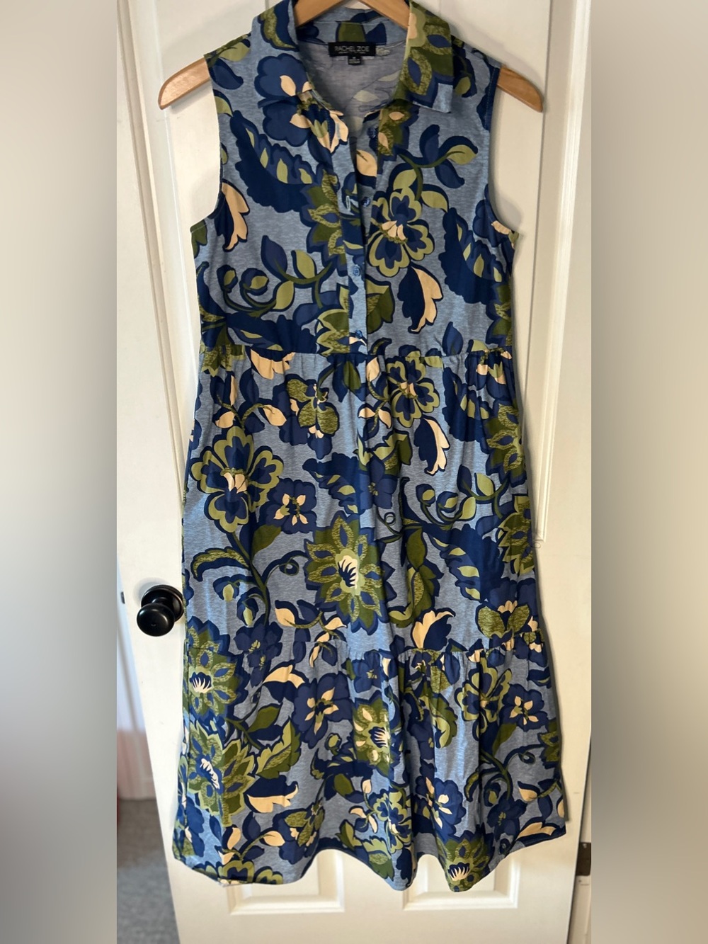 Rachel Zoe Blue Floral-Print Button Front Midi Dress - single tiered ruffle
